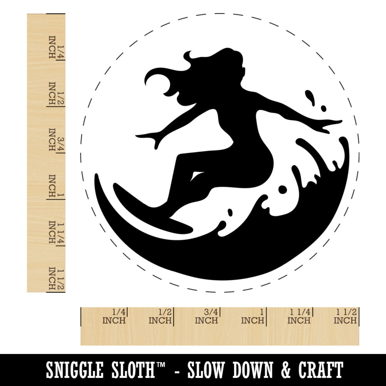 Surfing Surfer Girl on Wave Self-Inking Rubber Stamp for Stamping Crafting Planners